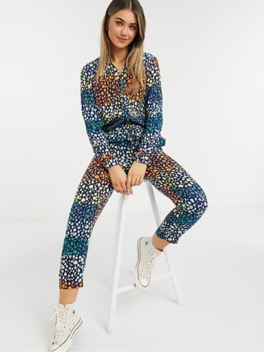 Never Fully Dressed ASOS Women's Navy Multi-Spot Print Jumpsuit Tie Waist K